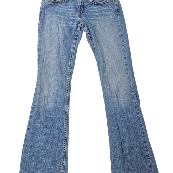 Levi's Too Superlow Denim Flare Bootcut Jeans Size 5M Light Wash Light Fade READ - Picture 3 of 16